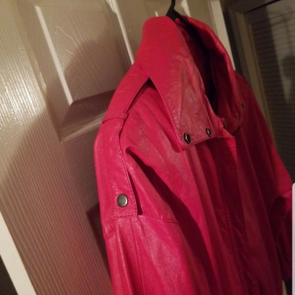 Vintage Brass Plum Red Leather Jacket - Picture 4 of 8